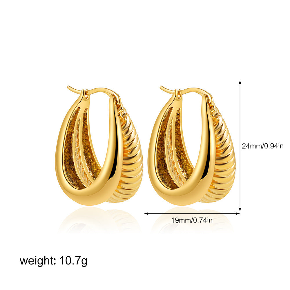 18K Gold Geometric Glossy Double Layer Round Ring Earrings Viralgem Store