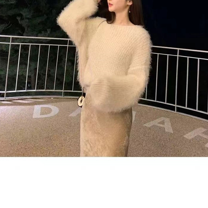 Women's Round Neck Pullover Puff Sleeve Sweater Younger Knitwear Outer Wear Viralgem Store