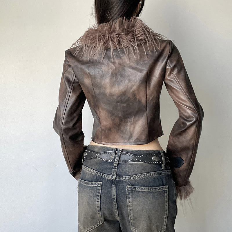 Street Fashion Fur Collar Splicing Coat