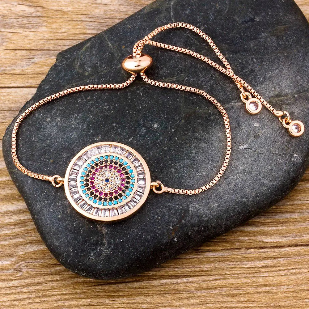 AIBEF Hot Sale Fashion Lovely Heart Rainbow Adjustable Bracelet Bangle Cubic Zircon Chain Bracelet Women Jewelry Birthday Gifts