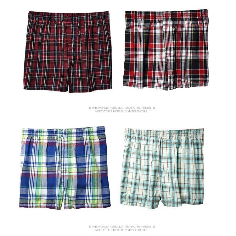 100% Cotton 4 Pcs Men's panties Underwear male Boxers Shorts Casual Sleep Underpants Plaid Loose Comfortable Homewear Striped Viralgem Store