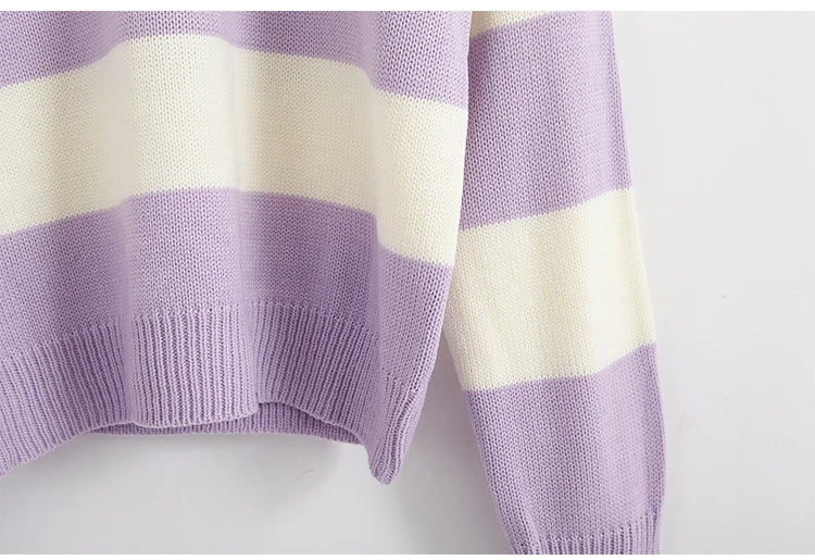 Women's Sweaters Kawaii Ulzzang College Candy Color Stripes Moon Sets Embroidery Sweater Female Harajuku Clothing For Women