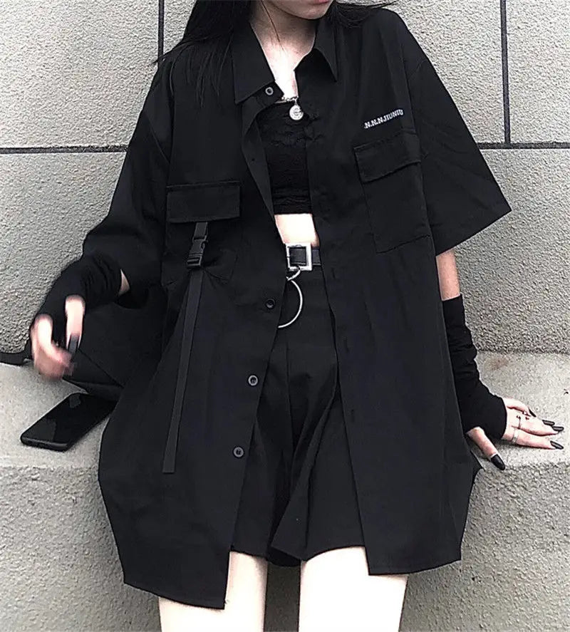 Y2K Gothic Shirt Set Skirt Women Emo Scene Harajuku Grunge Clothes Egirl Techwear Skirt BF Top Aesthetic Jupe Femme Mall Goth