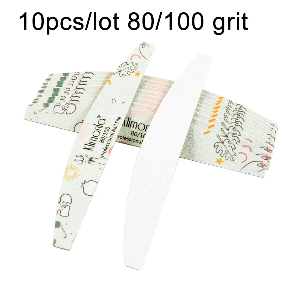 10Pcs/Lot Nail File 100 180 Grit Professional Wooden Two Sided Sanding Files Washable Nails Accessories Manicure Salon Tools