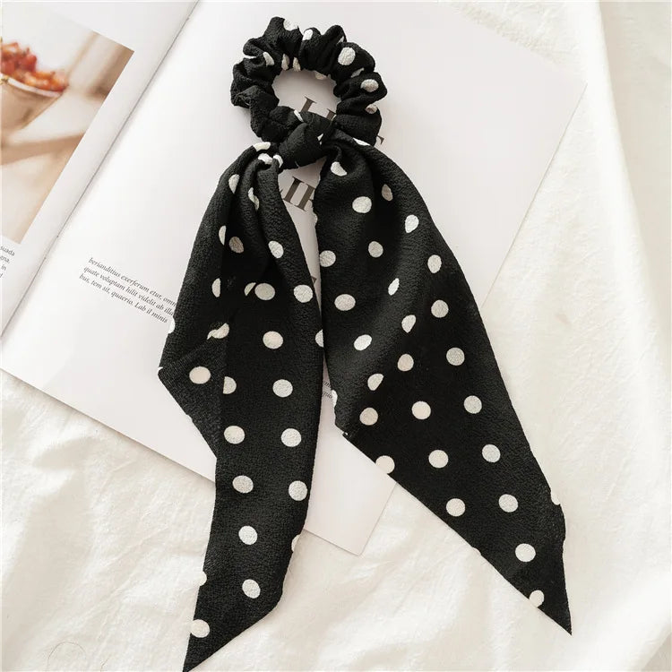 2020 Women Streamers Scrunchies Polka Dot Print Elastic Bow Hair Rope Girl Hair Ties Korean Sweet Hair Accessories Headwear Viralgem Store