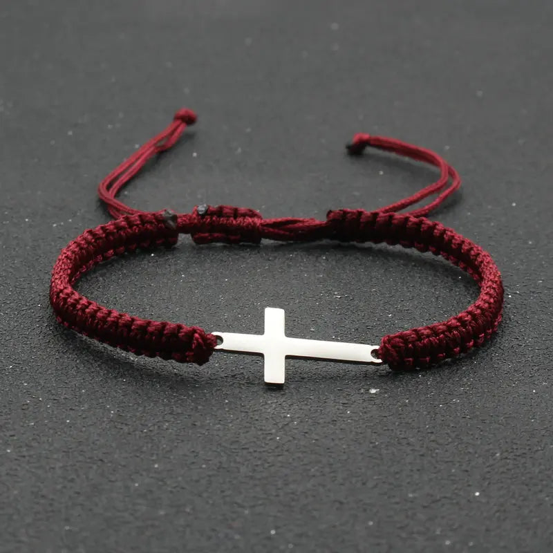 Stainless Steel Cross Charm Bracelet Lovers' Lucky Handmade Braided Adjustable Rope Chain Bracelets for Women Men Couple Jewelry Viralgem Store
