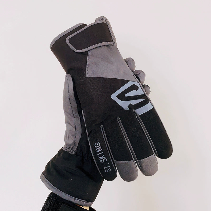 Waterproof Ski Gloves for Women Winter Fleece-Lined Thickened Cotton Students Warm-Keeping Cold-Proof Windproof Touch Screen Cycling Motorcycle Men