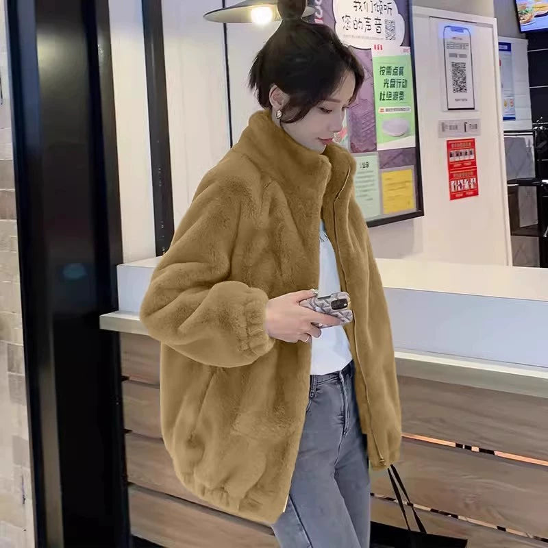 Thickened Short Hood Imitation Fur Cotton Coat Jacket