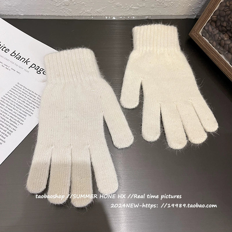 South Korea Ins Solid Color Cycling Gloves Student Cute Wild Cold-Proof Warm Finger Stuffed Knitted Gloves Female Winter