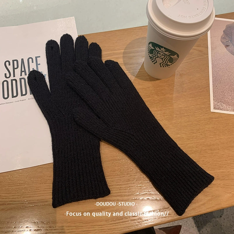 Women's Korean-Style Solid Color Wool Couple Gloves