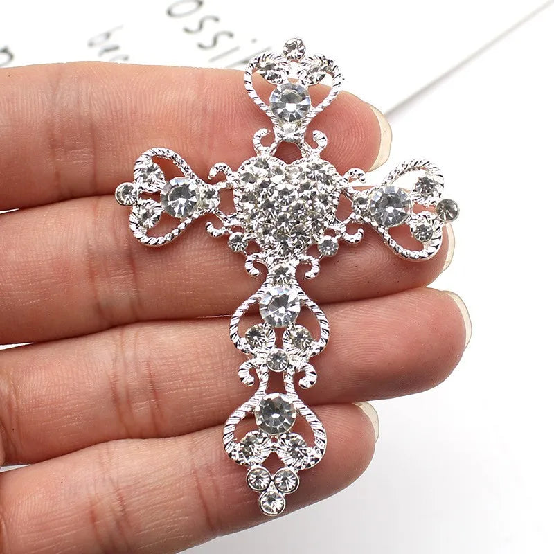 5Pcs 56 * 64MM Shiny Rhinestone Cross Alloy Jewelry Accessories Diy Wedding Dress Headwear Decoration Accessories