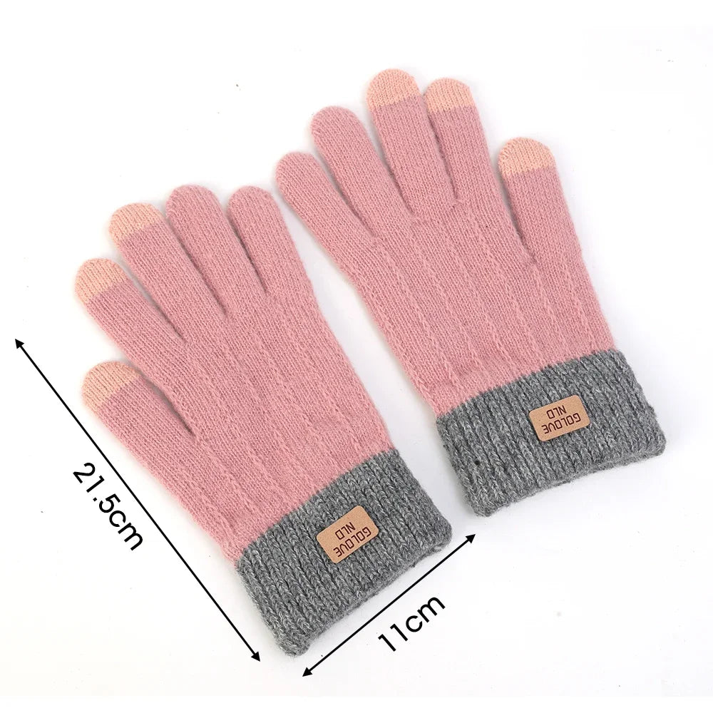 Warm Thick Plush Knitted Gloves Winter Touchscreen Plush Gloves Woman Thickening Fleece Thickened Cycling Driving Skiing Gloves