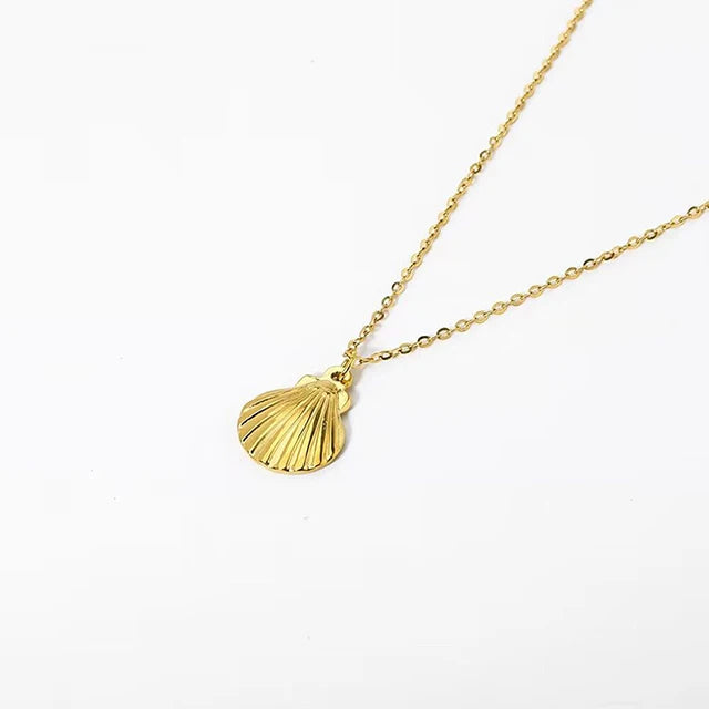 Tarnish Free Stainless Steel Waterproof Jewelry Starfish Conch Shell Coconut Palm Pendant Necklace for Women Girls Holiday Gift