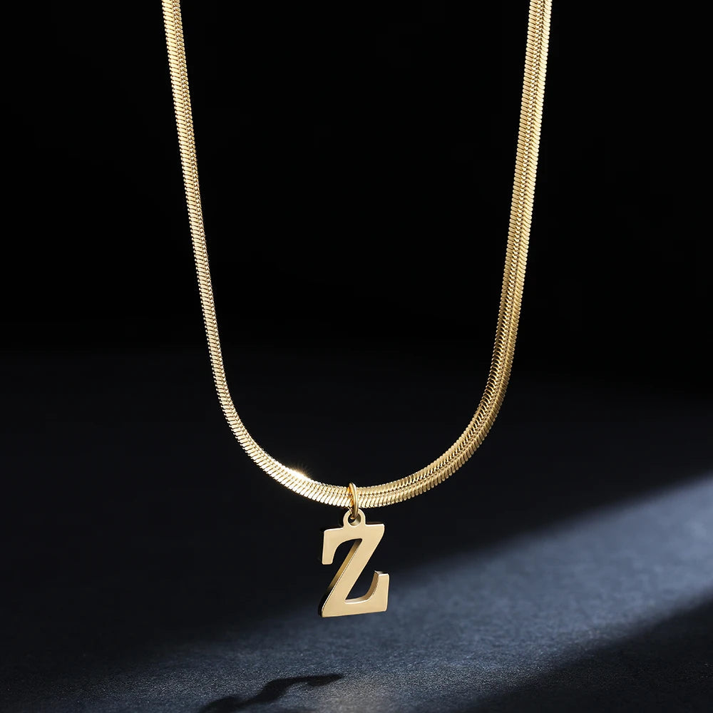 A-Z Alphabet Gold Plated Stainless Steel Pendant Necklace for Women Snake Chain Initial Letter Clavicle Necklaces Collar Jewelry Viralgem Store