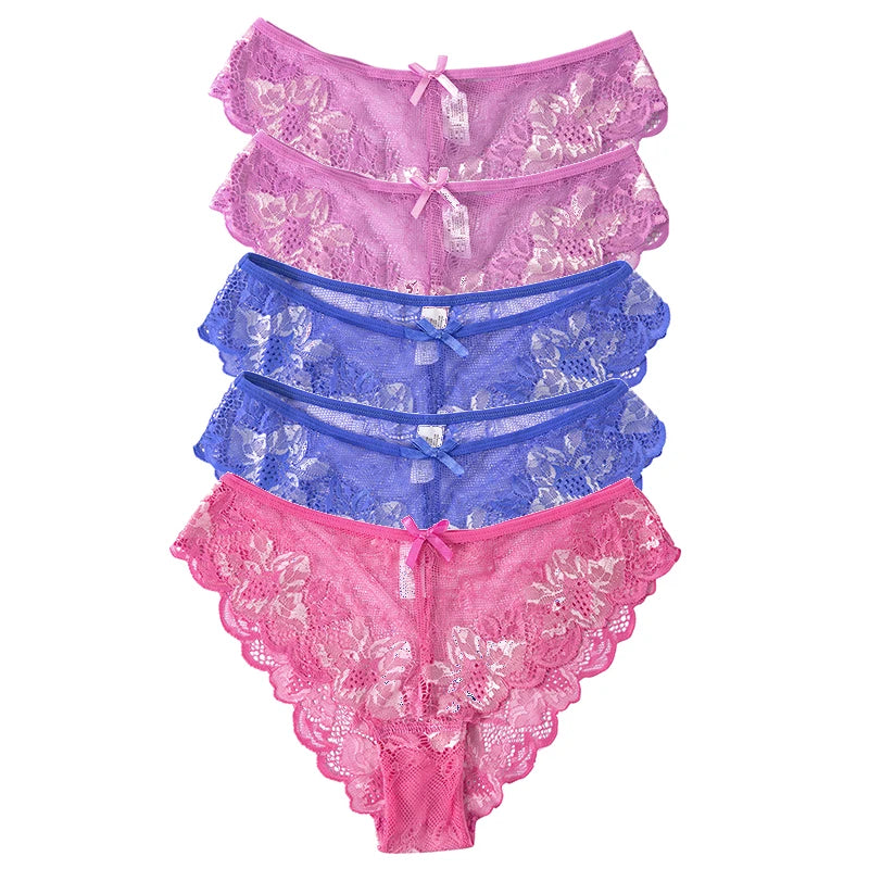 5pcs Lace Sexy Women Panties Mid Waist Perspective Floral Ladies Briefs Breathable Comfortable Female Underwear Viralgem Store