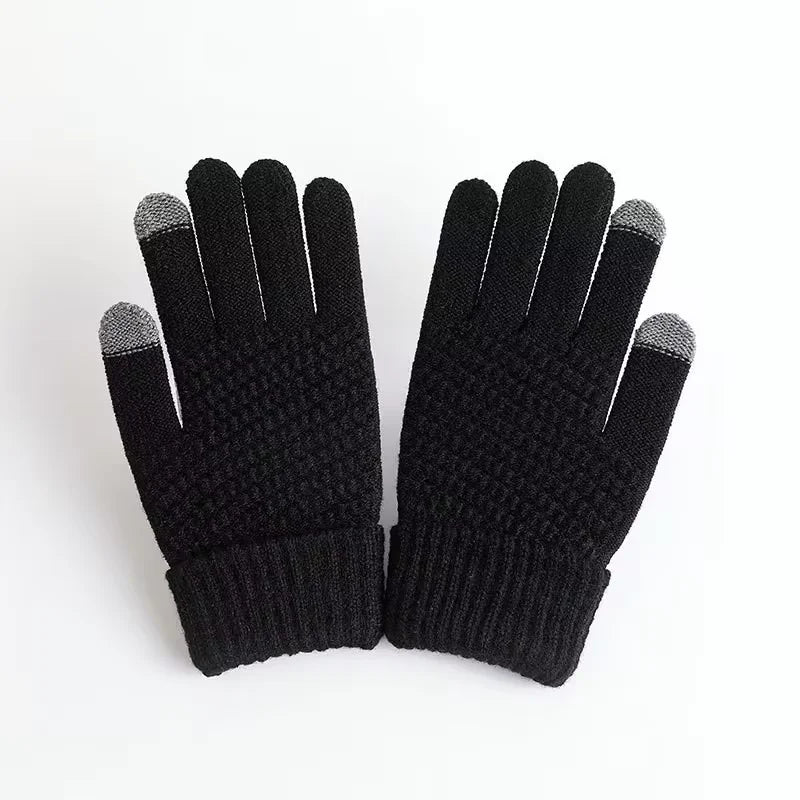 Women Gloves Knitted Solid Autumn Winter Hand Warmer Thicken Lining Skiing Short Wrist Female Full Fingered Mittens
