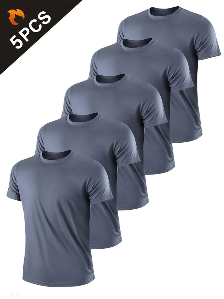 5PCS Men's Solid Color Ultralight Quick Dry Sport T-Shirt, Breathable Lightweight Top For Fitness Training Workout Running Gym Viralgem Store