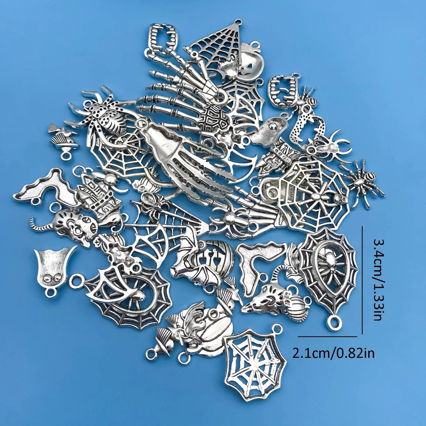 50pcs/SET Zinc Alloy Silvery Halloween Series Charms Pendants for DIY Necklace Bracelet Earrings Jewelry Making Handmade Viralgem Store