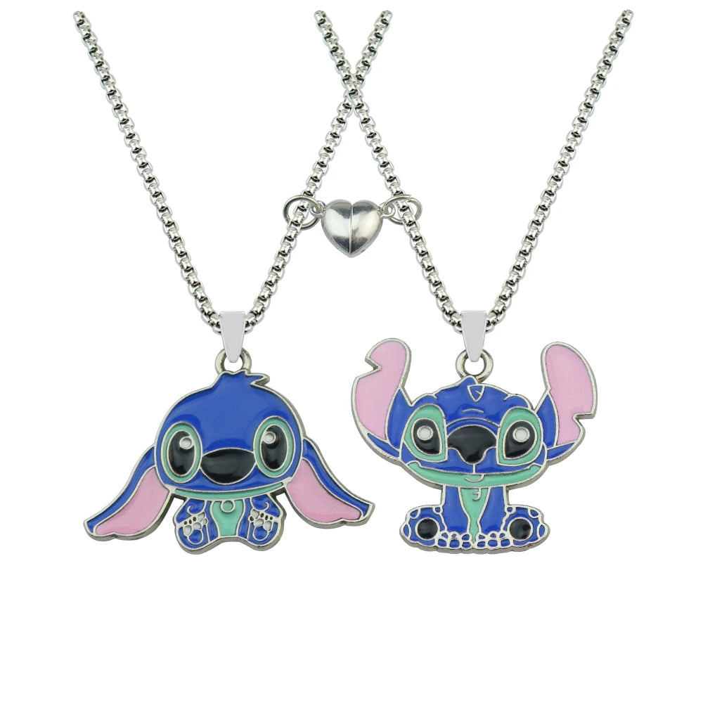 1pair Cute Lilo and Stitch Stainless Steels Pendant Necklace Kawaii Stitch Neck Chain for Man Accessories Gifts