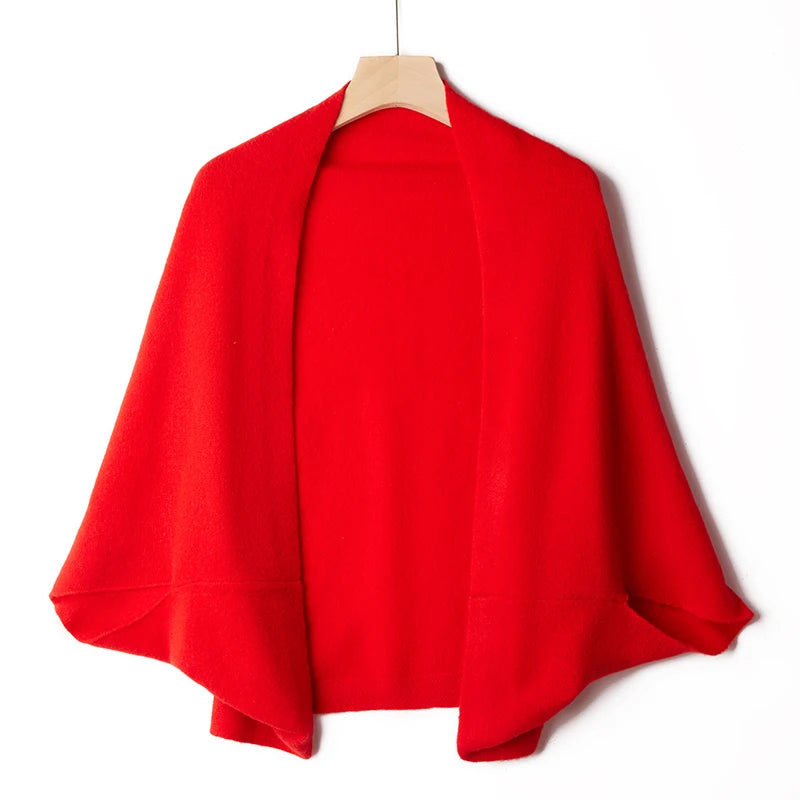 100%Pure Wool Women's Knitted Shawl Soft Warm Wollen Cardigan Cloak Wraps Shoulder Neck Protect Multifunctional Pashmina Scarves