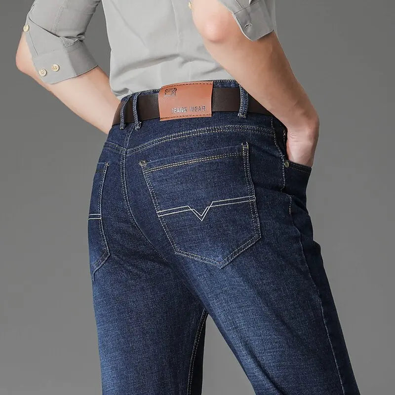 2024 Spring and Autumn New Fashion Trend Solid Color Straight Leg Jeans Men's Casual Relaxed Comfortable Breathable Trousers
