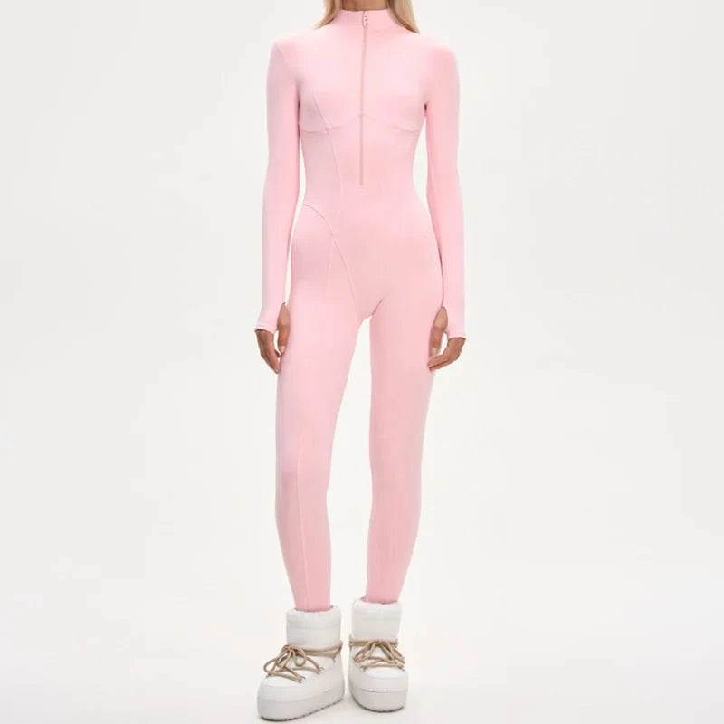 Snow Jumpsuit Women High Neck Zipper Long Sleeves Hoodie Patchwork Fur Belts Skiwear Female 2025 Winter Solid Warm Streetwears Viralgem Store