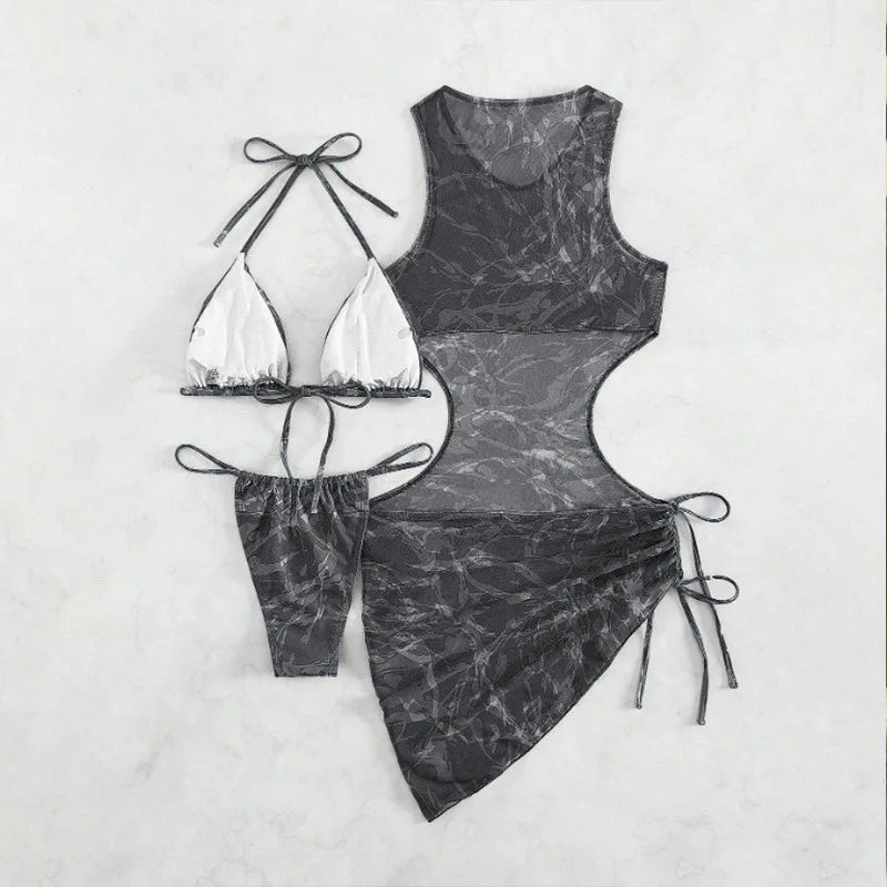 3 Pieces Tie Dye Bikinis Set Sexy Women Swimsuit Fashion Gradient Beachwear Female Party Bathing Suit Spring Summer