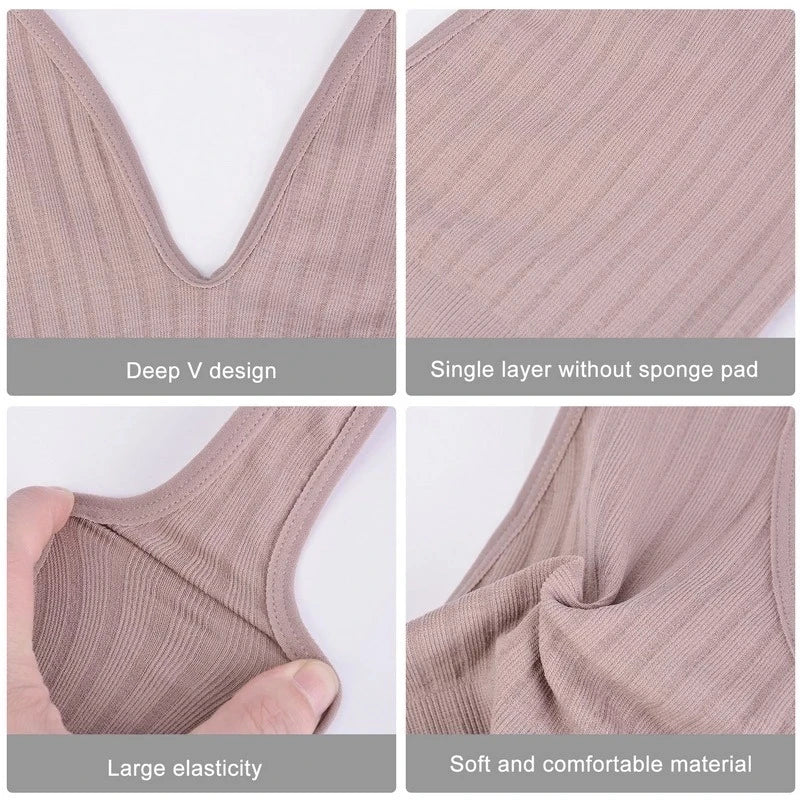 Women Seamless Sports Crop Top Sexy Bra Female Tube Tops Deep V Sexy Women's Underwear Bralette Sleeveless Camis Bandeau Top