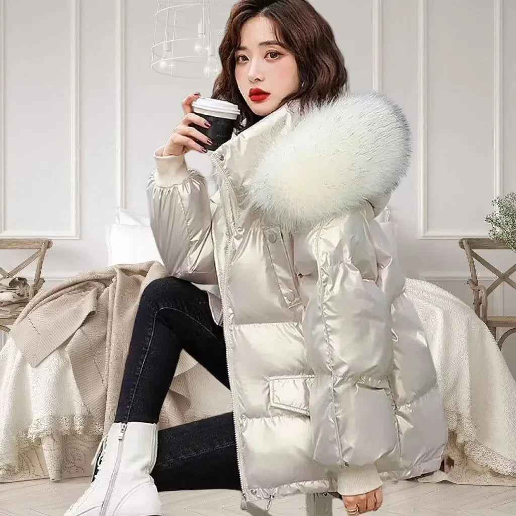 2025 Winter Fashion New Warm Duck Down Jacket Women's Clothes Glossy Fur collar Thicken Parka Short Down Coat Female Trend Viralgem Store