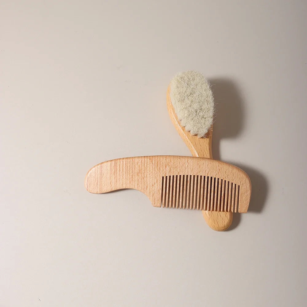 2pcs Baby Care Hair wool Brush Beech Wood Comb Newborn Massage Comb Baby Shower Gift set natural baby brush