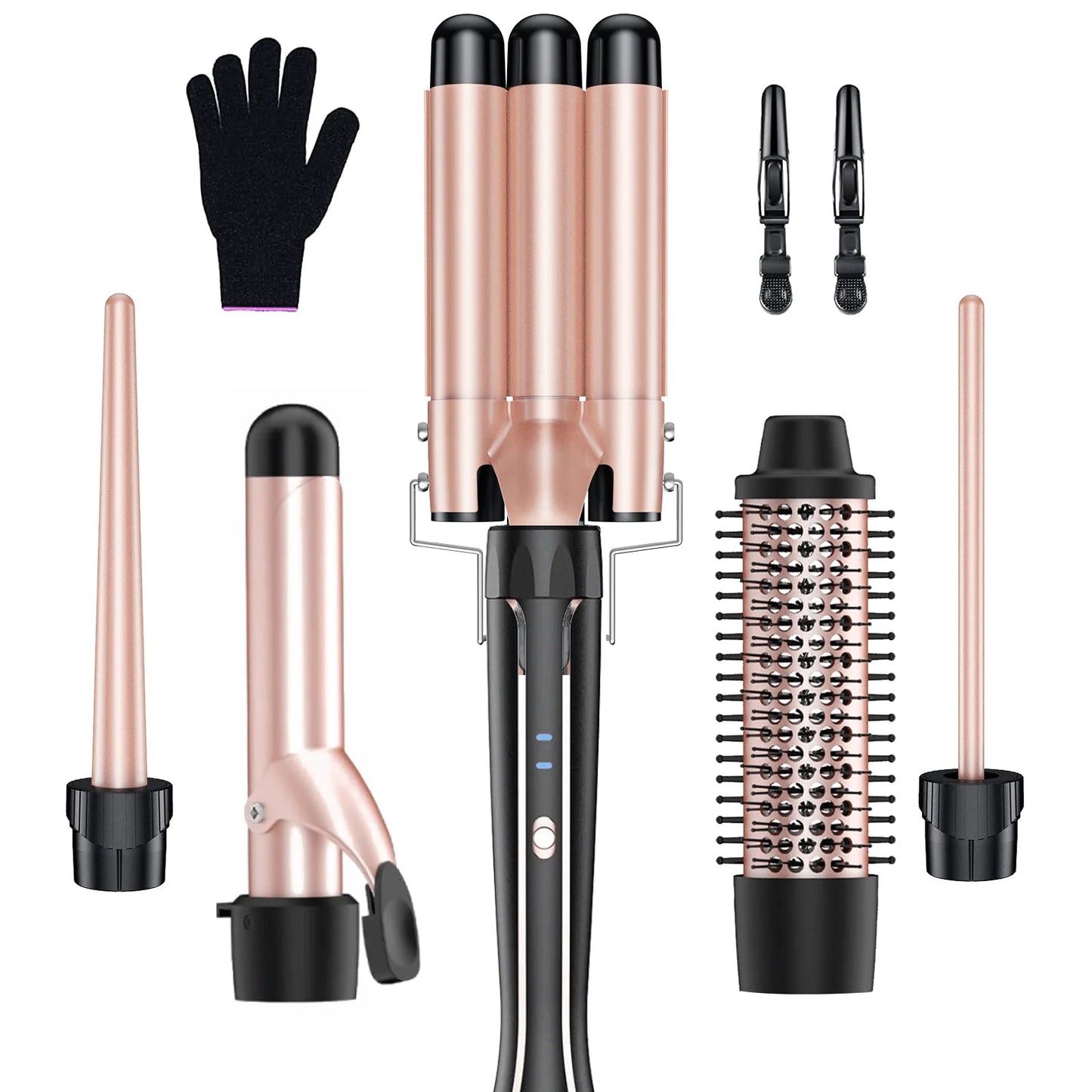 5 in 1 Curling Iron Set with Curling Brush, 0.35”-1.25” Hair Curler Wand for Hairstyle and Heat Resistant Gloves and Hair Clips Viralgem Store