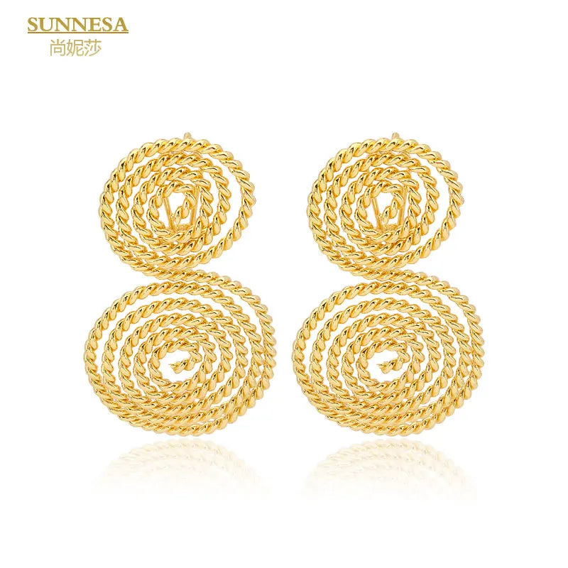 SUNNESA Braid Design Gold Color Drop Earrings Elegant Dubai Big Earrings for Women Italian 18k Gold Plated African Jewelry Viralgem Store