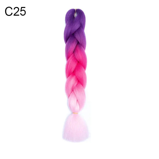 24Inch Synthetic Braiding Hair Extension Ombre Color Rainbow DIY Jumbo Hair Pink Red Blue Hairstyle for Women Viralgem Store