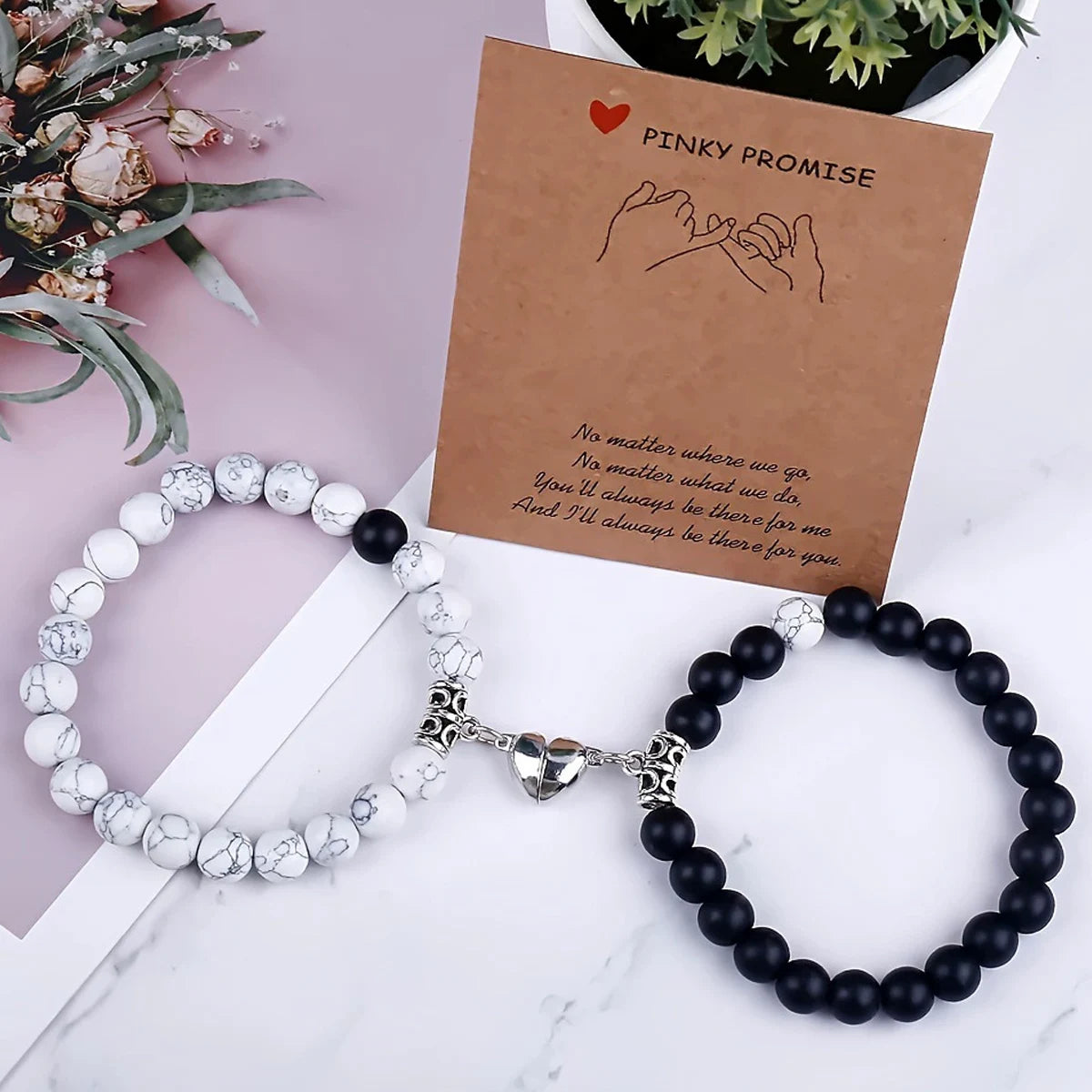 2Pcs/Set Natural Stone Beaded Heart Magnet Attraction Couple Bracelets For Women Men Simple Love Relationship Bracelet Jewelry Viralgem Store