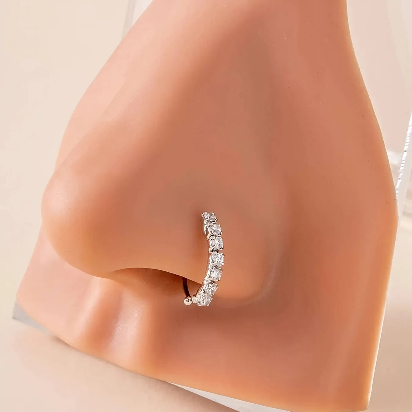 1pc Cubic Zirconia Decor Nose Ring Copper Popular Piercing Body Jewelry Gift For Women & Men Copper Jewelry