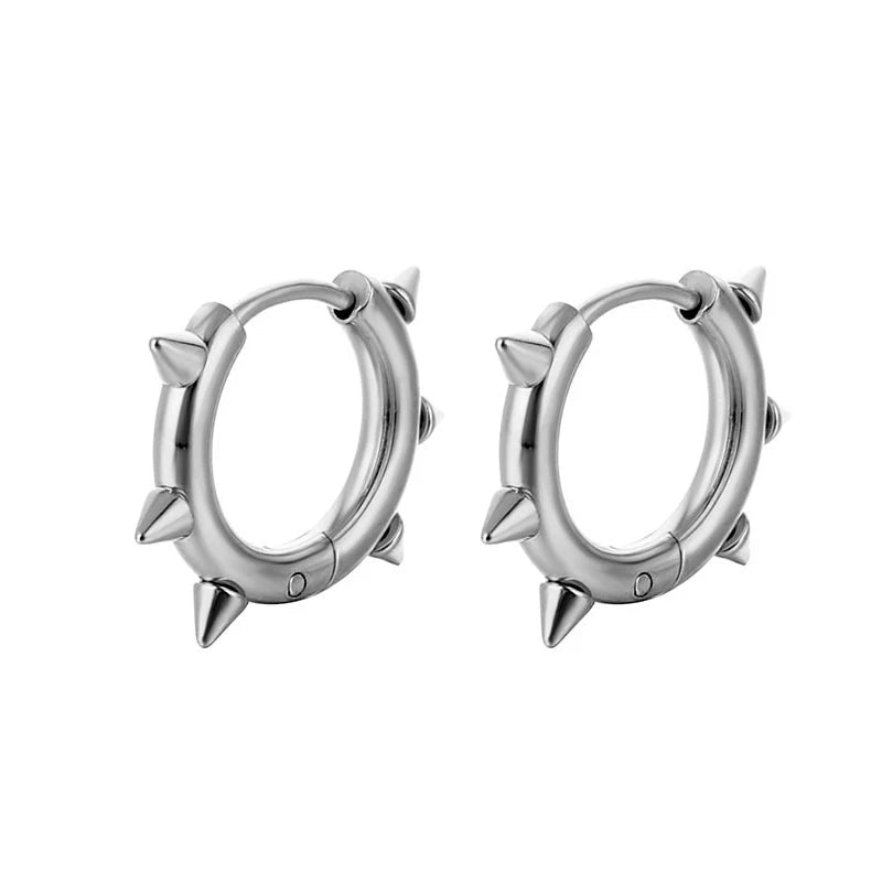 WKOUD 1 Pair Stainless Steel Spike Circle Huggie Hinged Hoop Earrings Men Women Gothic Rock Hiphop Triangle Cone Hoop Earrings Viralgem Store