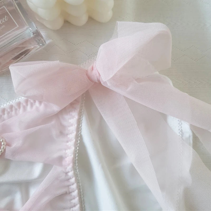 Women Cute Lovely Sweety Milk Silk Underwear Sexy Straps Mesh Princess Breathable High Elasticity Luxury Panties Breifs