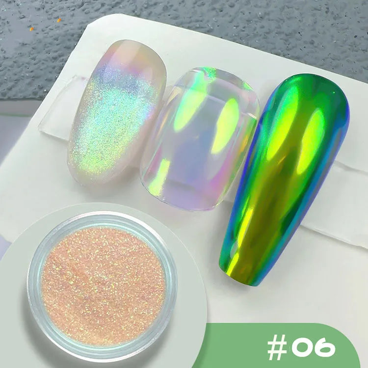 1jar Chrome Chameleon Aurora Nail Powder Metallic Effect Nail Glitter Pigment Mirror Nail Rubbing Dust Gel Nail Polish Supplies