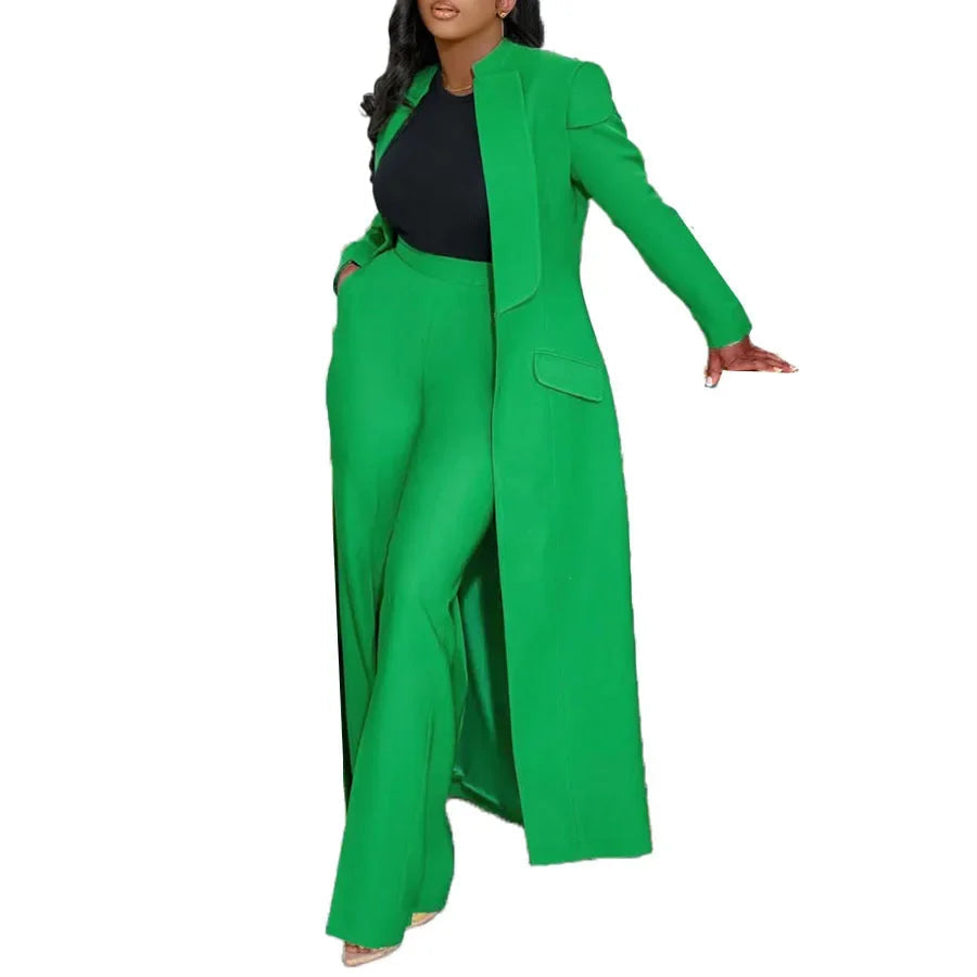 Women's Set Full Sleeve X-Long Blazer Coat+ Long Pant Suit 2025 Spring Streetwear Two 2 Piece Set Africa OL Work Outfits Viralgem Store