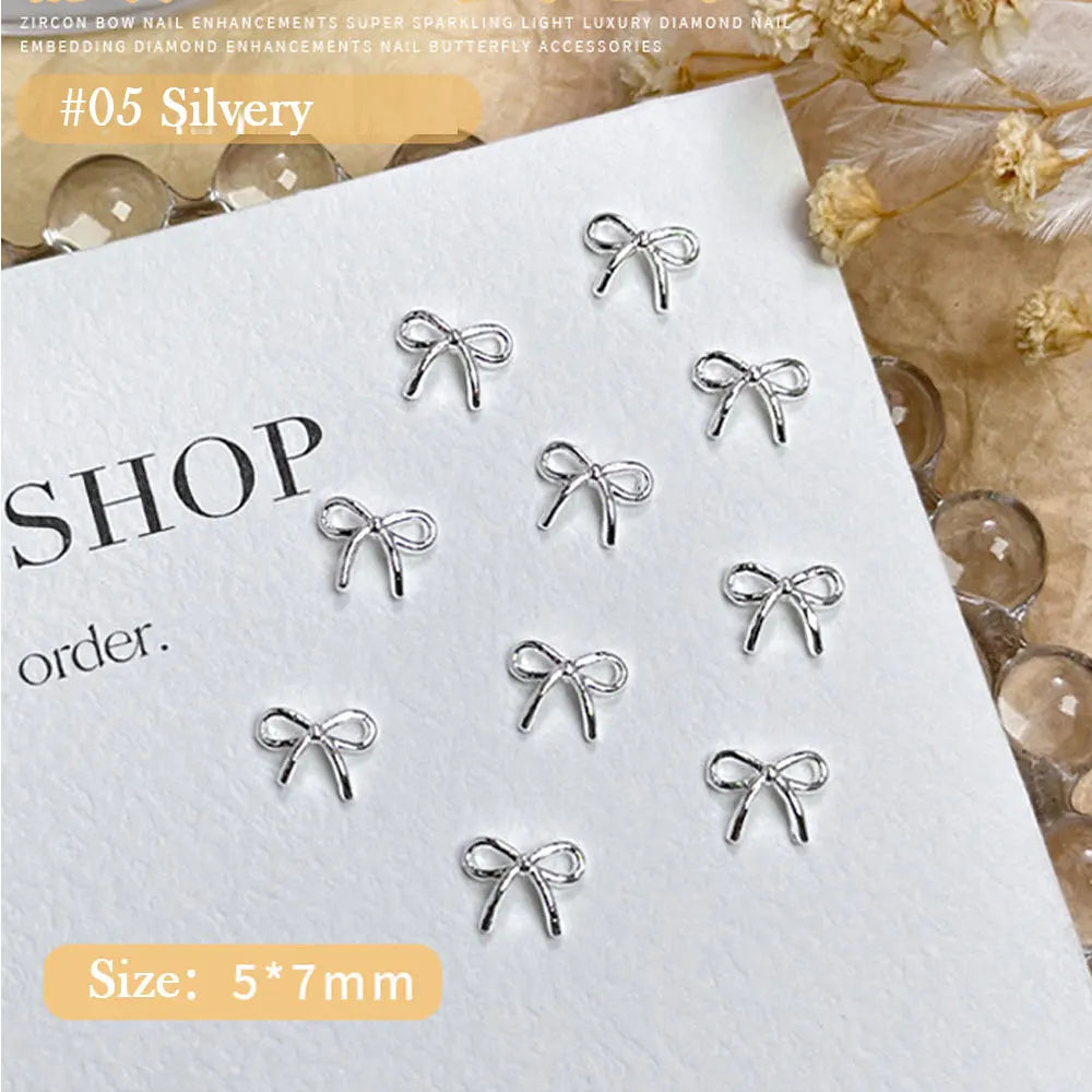 20pcs Silver Bowknot Nail Art Charm 3D Alloy Gold Small Thin Bow Tie Nail Decoration DIY Versatile Christmas Nail Accessories Viralgem Store