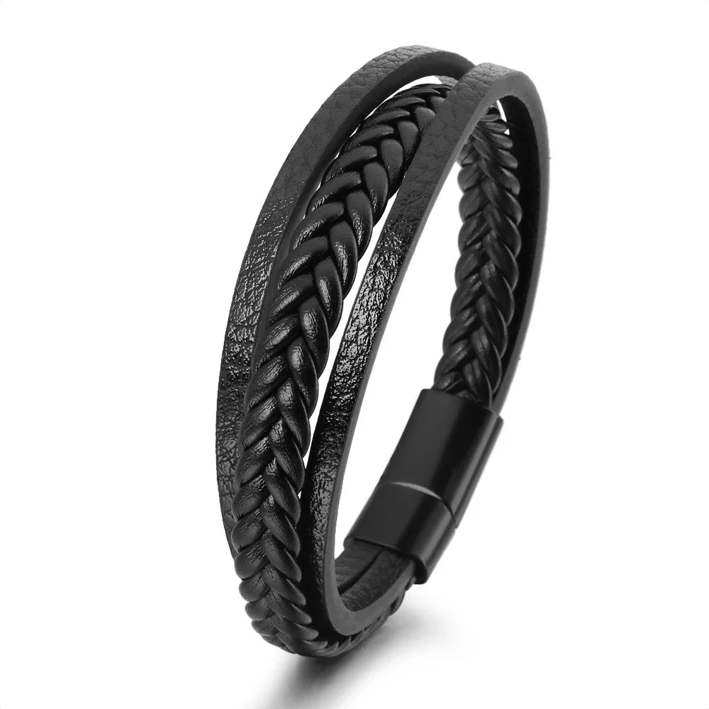 Trendy Leather Bracelets For Men Stainless Steel Bracelet 21CM Multilayer Braided Rope Bracelets for Male Jewelry Gifts Viralgem Store
