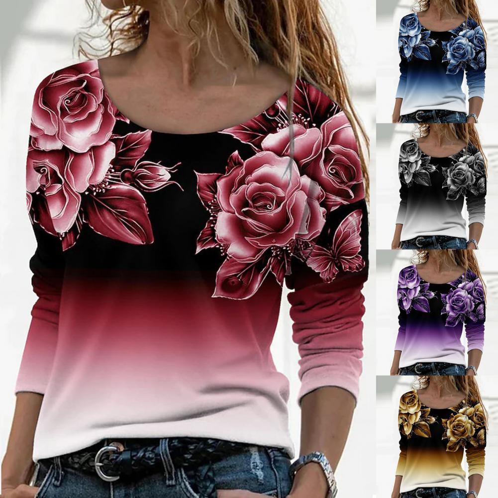 Women Shirt Floral Print Gradient Color All Match Daily Wear Spring Blouse roupas femininas Блузки blusas рубашка женская