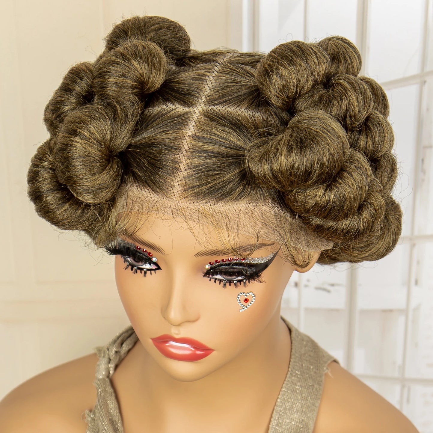 Synthetic Full Lace Handmade Bantu Braided Wigs Short Cute Natural Braided Lace Wigs with Baby Hair for Women