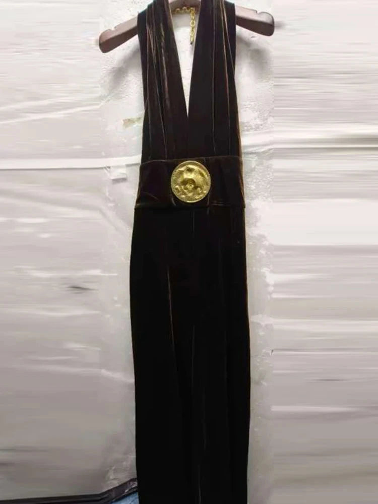 TWOTWINSTYLE Black Slimming Spliced Sequined Fashion Jumpsuits for Women Halter Sleeveless Backless High Waist Jumpsuit Female Viralgem Store