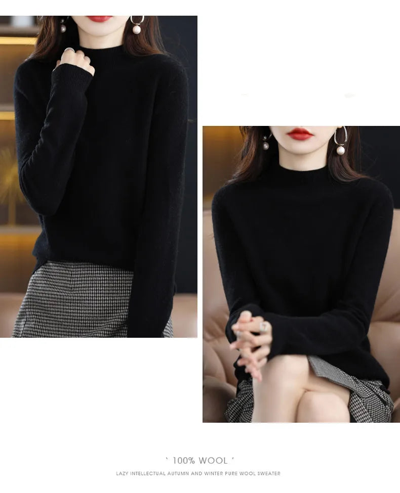 100% Pure Wool Half-neck Pullover In Autumn And Winter New Cashmere Sweater Women's Casual Knit Top Women's Coat 19 Colors Viralgem Store