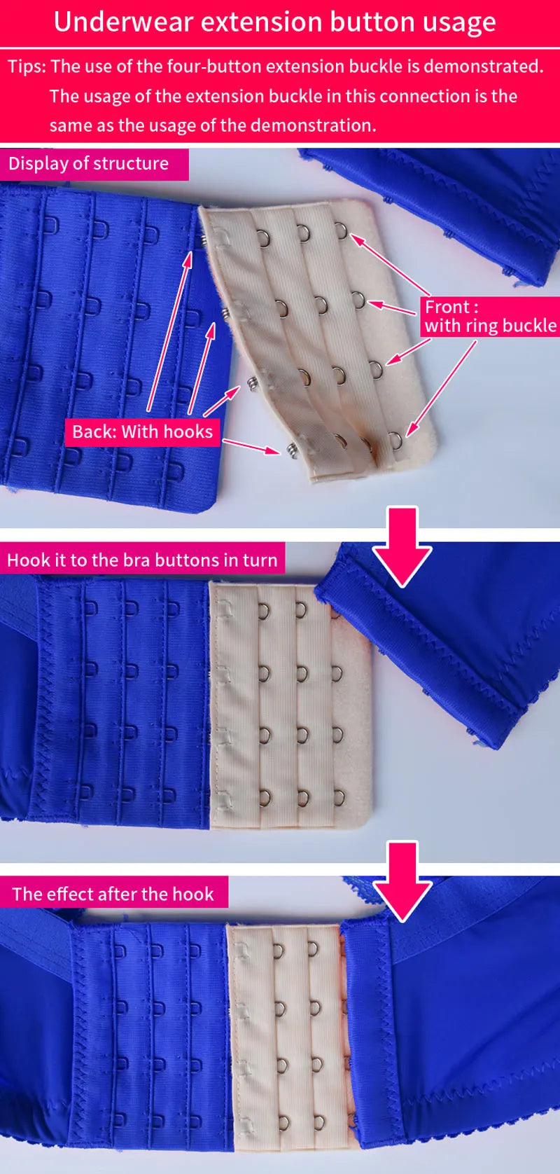 2 pieces Strap Extension 3 Hooks 6 Rows Candy Color Intimates Adjustable Belt Buckle Replacement Bra Extenders For Women