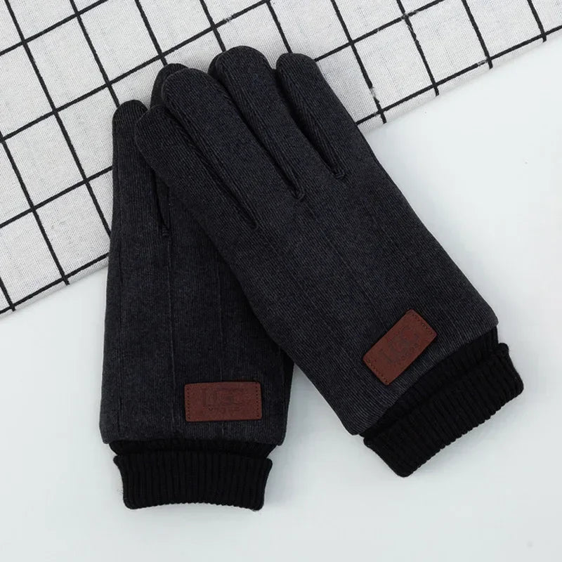 Winter business Men's Warm Gloves Touch Screen Cloth Velvet Windproof Thickened Outdoor Driving Cycling Motorcycle Male Mittens