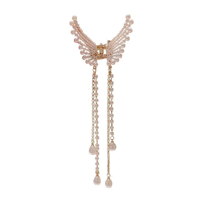 Super Fairy Butterfly Tassel Grab with Diamond Pearl Angel Wings Back Head Hair Grab Female Summer Half Tie Hair Artifact