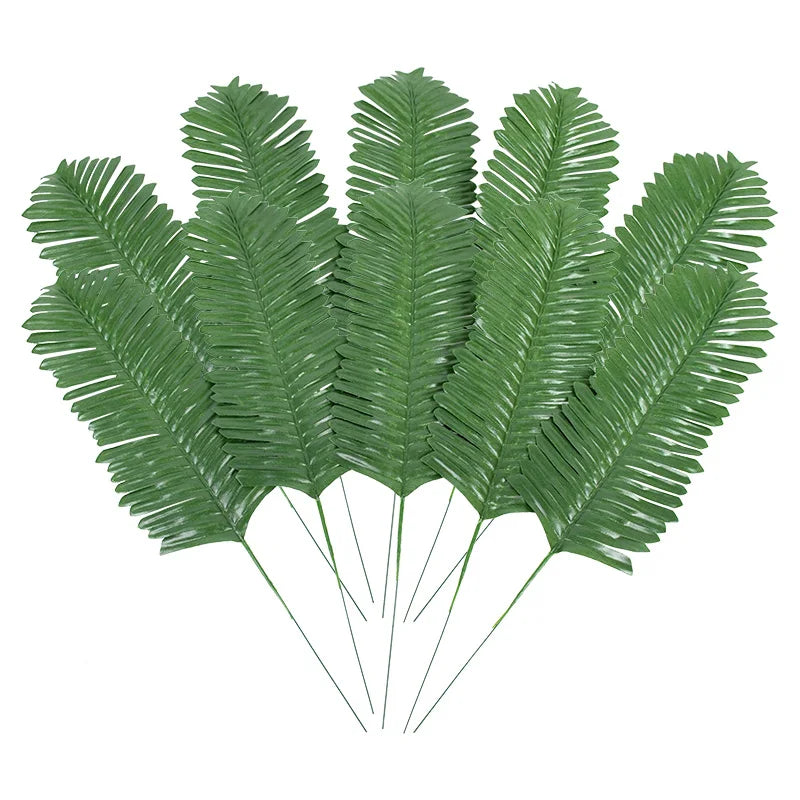 10/20pcs Artificial Green Palm Leaves Tropical Monstera Silk Turtle Leaves for Hawaiian Luau Beach Wedding Party Home Decoration