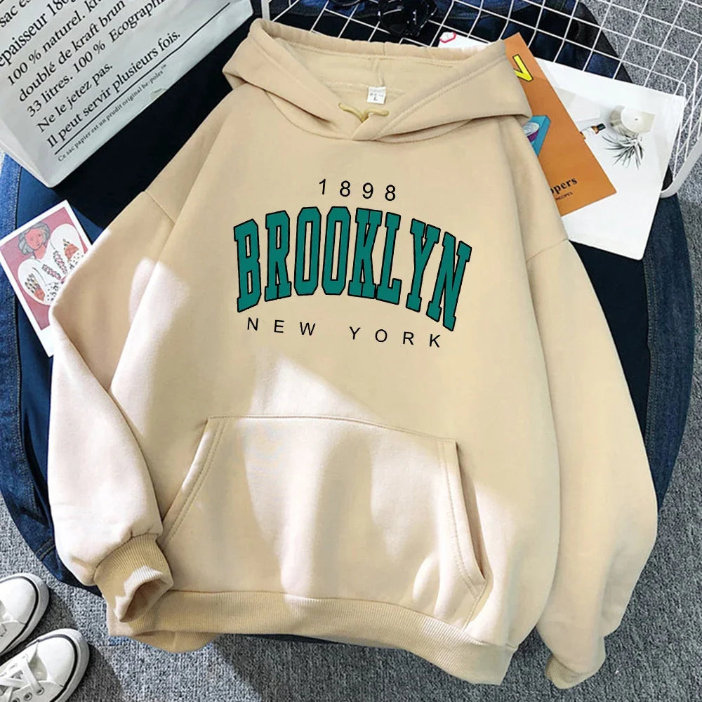 1898 Brooklyn New York Printed Women Hoodies Fashion Fleece Hoody Creativity Pullover Clothing Loose Sweatshirts plus size